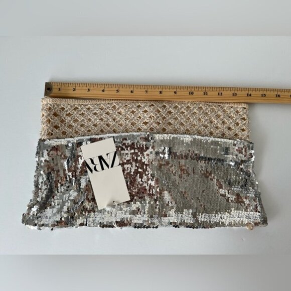 Zara - Ladies, Strapless Contrast Sequin Top - Aged Silver. Size' L. NWT. (1433) - Picture 12 of 13